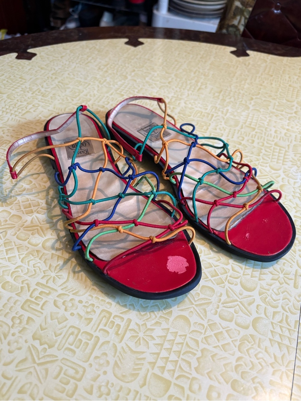 Vintage Colorful Strappy Flat Sandals - Red Multi